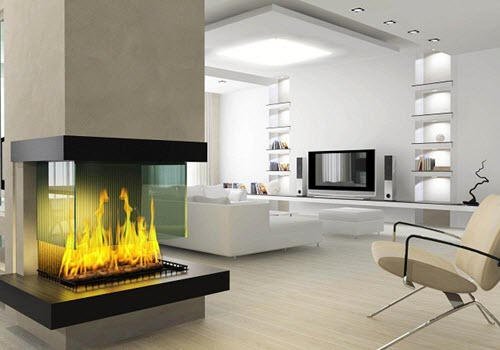 3 sided fireplace by home remodeling Denver contractor